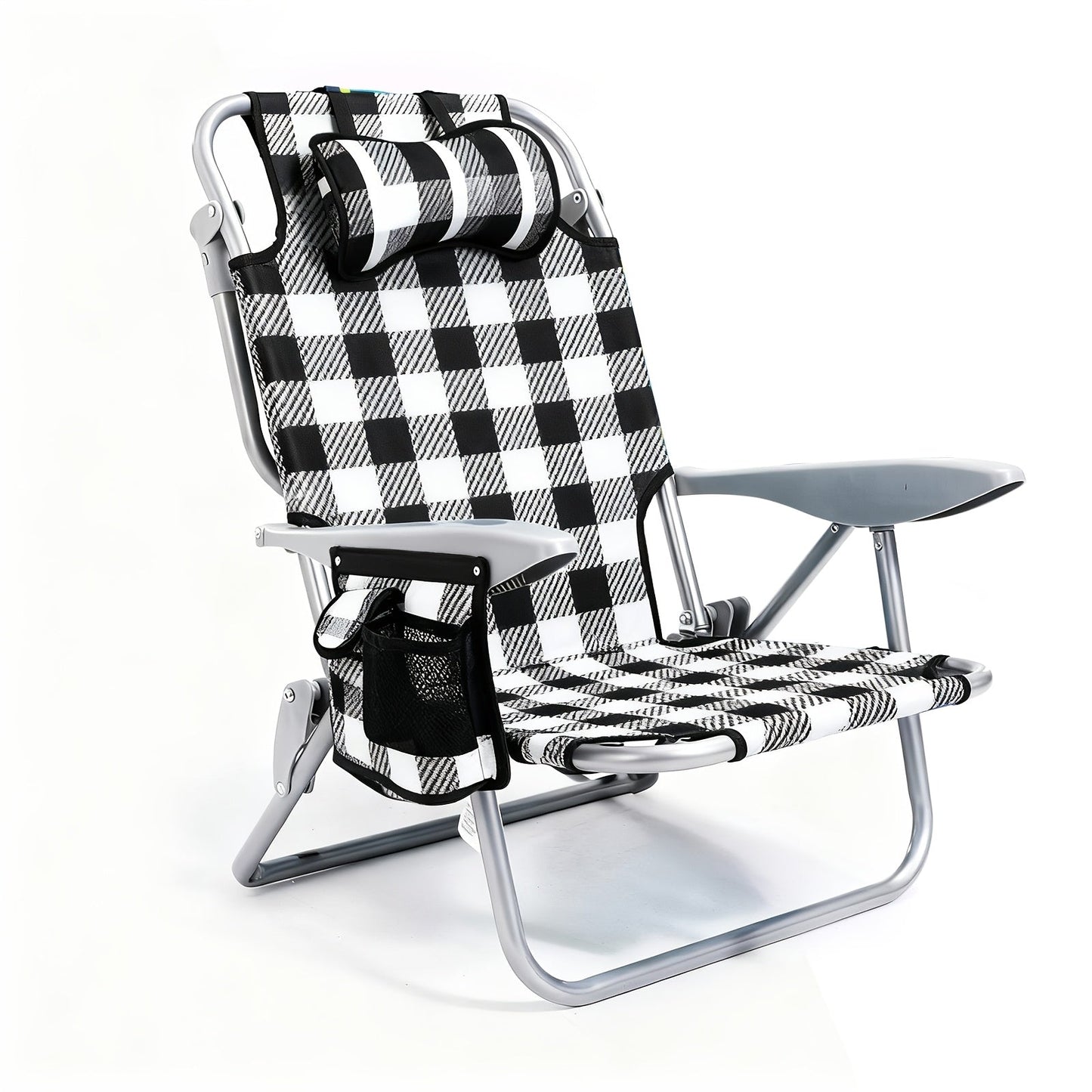 Folding Beach Chair Lay Flat Camping Chair for Adults 4 Position Adjustable Backpack Chair with Cup Holder Towel Bar Cooler Pouch Lightweight Portable Outdoor Lounge Chair