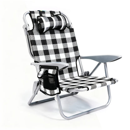 Folding Beach Chair Lay Flat Camping Chair for Adults 4 Position Adjustable Backpack Chair with Cup Holder Towel Bar Cooler Pouch Lightweight Portable Outdoor Lounge Chair