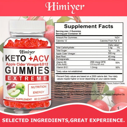 Keto ACV Gummies with Apple Cider Vinegar Vitamin B12 B6 for Women Men – Supports Weight Management Gut Health Glowing Skin Focus Antioxidant Defense Daily Wellness Supplement