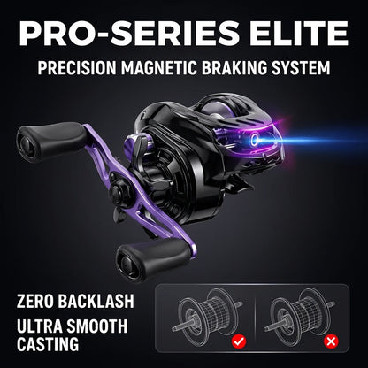 Baitcasting Reel 7.2:1 High-Speed Gear Ratio, 5+1 Ball Bearings 17.64LB Max Drag, Lightweight Freshwater Saltwater Bass Fishing Reel, Left & Right Hand Retrieve, Black Purple