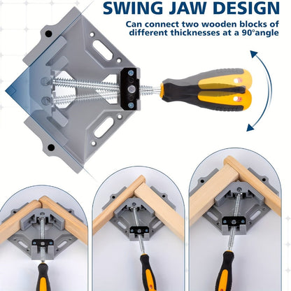 Right Angle Woodworking Clamp Set 2 & 4-Piece – Adjustable Aluminum Alloy Swing Jaw, 90-Degree Corner Clamps for Welding, Furniture Assembly, Framing & DIY Woodworking Projects