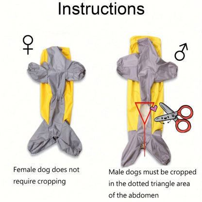Dog Raincoat Full Body Waterproof - Blue Polyester Rain Jacket with Hood & Footies for Small Medium Large Dogs, Easy Hook-and-Loop Closure, All-Breed Dog Rain Coat S to 7XL