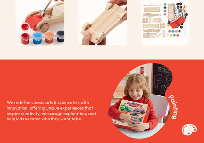 DIY Wooden Race Cars 4pcs Build & Paint Kit for Kids Ages 8+ – 44 Pre-Cut Pieces 12 Colors Racing Stickers, Paint Your Own Wood Craft Toy STEM Arts Crafts Birthday Gift for Boys Girls