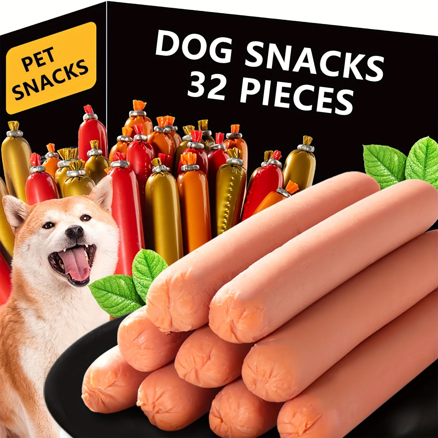 Grain-Free Dog Sausage Treats – Chicken Flavor Ham Sticks, Soft & Easy-Digest Dental Chew Snacks for Puppies & Adult Dogs, No Additives, All Breeds (16-Pack or 32-Pack)