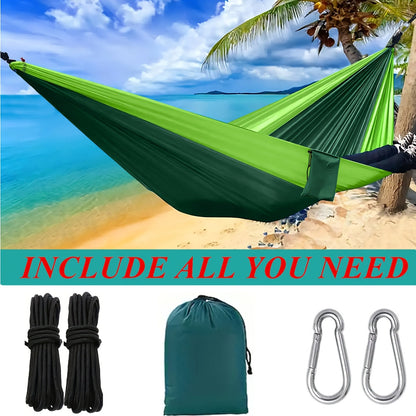 Lightweight Camping Hammock – Nylon Double & Single w/ Hooks, Ropes & Bag