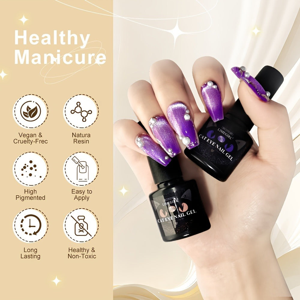 Cat Eye Gel Polish 8ml Holographic Chameleon Flash — Magnetic Sand 3D Color-Shifting Semi-Permanent UV LED Gel Varnish for Salon & Home DIY Nail Art, Gift for Women