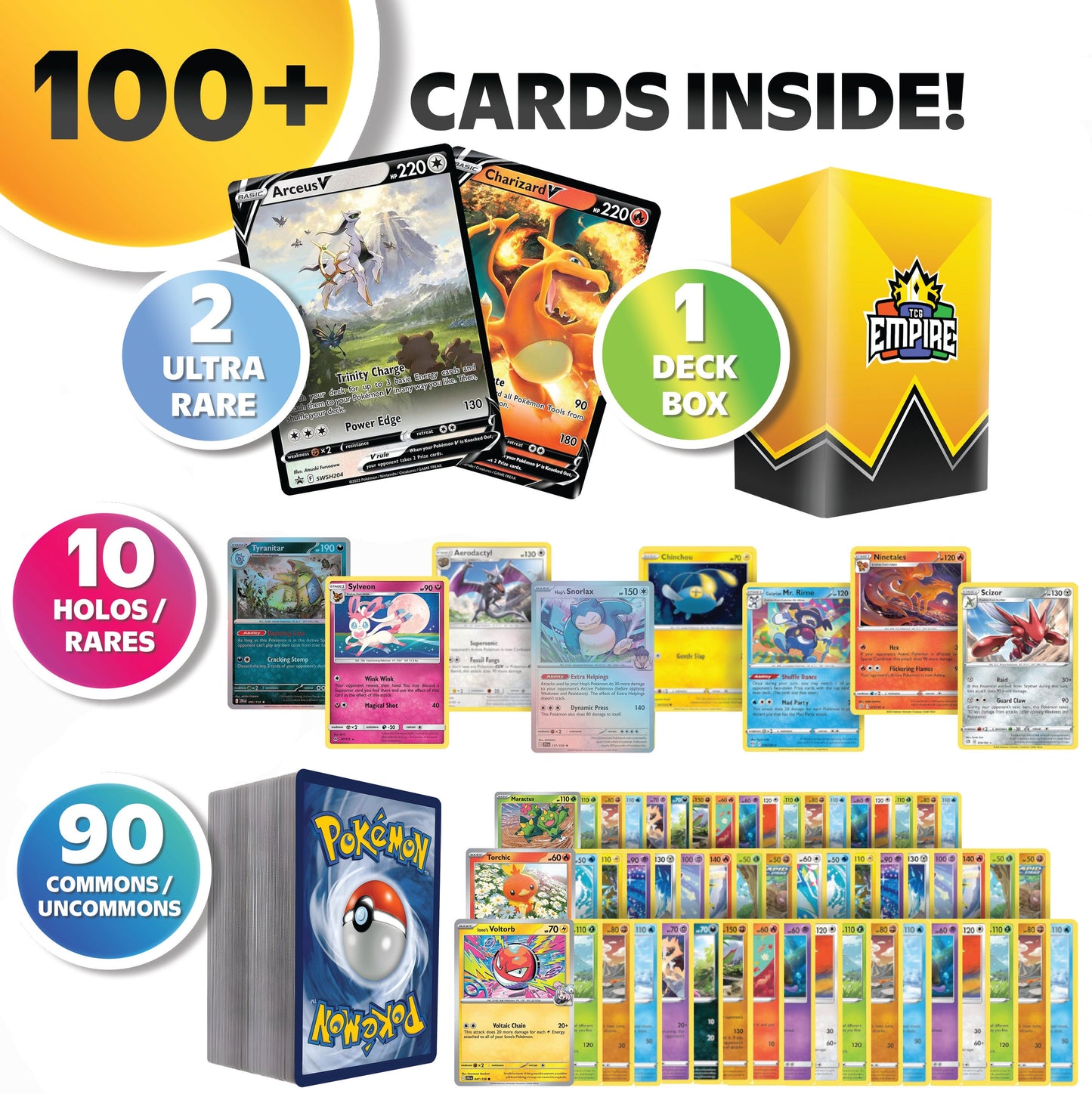 Pokemon Card Bundle 100+ Cards | 2x Ultra Rare Guaranteed EX GX V VMAX Full Art | 10 Holos & Rares | Double Power TCG Collector Gift Set with Storage Box | Authentic Cards