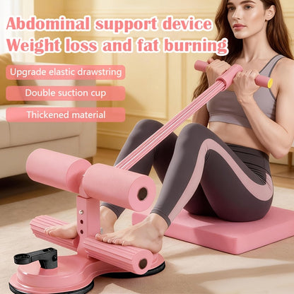 Portable Sit Up Bar with Resistance Bands – 3-Section Adjustable Ab Exercise Bar, Dual Suction Cup Floor Mount, Lightweight Home Gym Fitness Equipment for Core Training in Small Spaces, Black & Pink