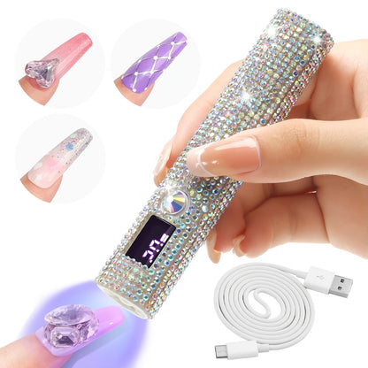 Handheld LED Nail Lamp USB Rechargeable with LCD Display Quick-Dry Gel Polish Curer - Portable Nail Dryer for Fingers & Toes Home Salon Manicure Pedicure, Silvery Diamond Design for Nail Techs & DIYers