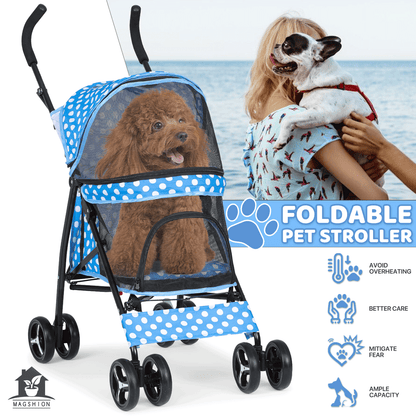 Pet Dog Cat Stroller with 4 Wheels - Foldable Jogger Pet Stroller for Small Medium Dogs & Cats up to 33 lbs, Breathable Mesh Windows, 360° Swivel Wheels, Cup Holder & Storage Basket, 10 Colors
