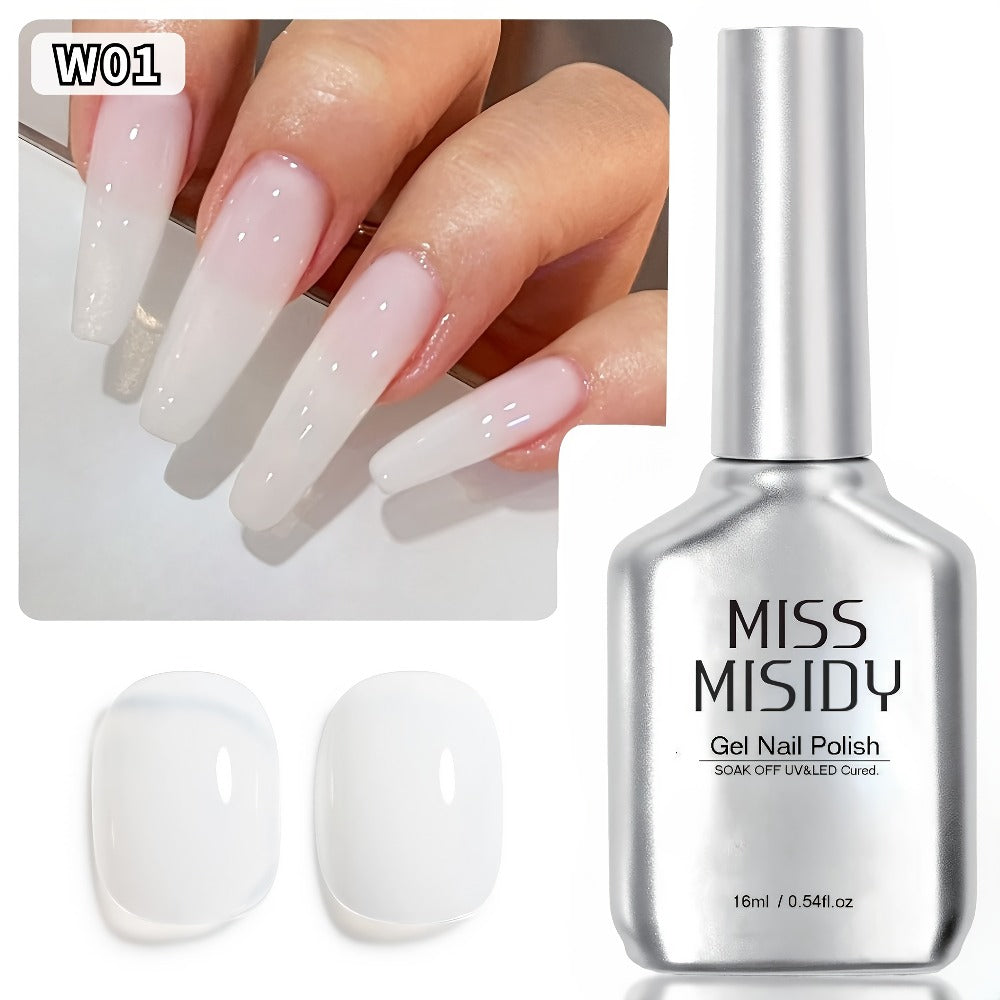 Milky White Glass Nail Gel Polish Sheer Jelly 15ml Alcohol-Free - Long Lasting Glossy Glazed Finish Korean Japanese K-Beauty Semi-Permanent UV LED Gel for Salon & Home DIY Manicure Women