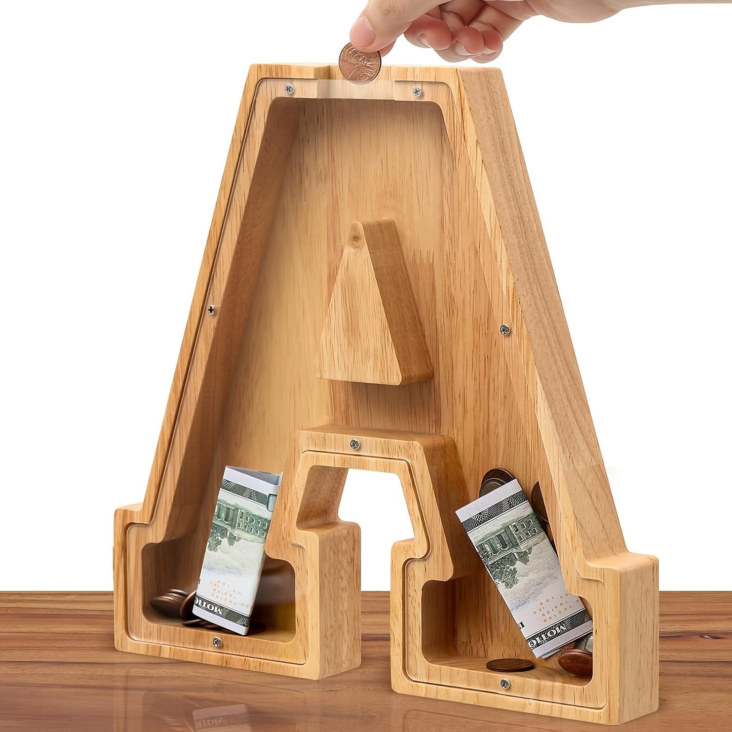 Personalized Wooden Piggy Bank for Kids – A-Z Alphabet Letter Initial Coin & Bill Savings Bank for Boys & Girls, Toddlers to Big Kids | Birthday Christmas Baby Shower Gift | Financial Literacy Toy & Room Decor