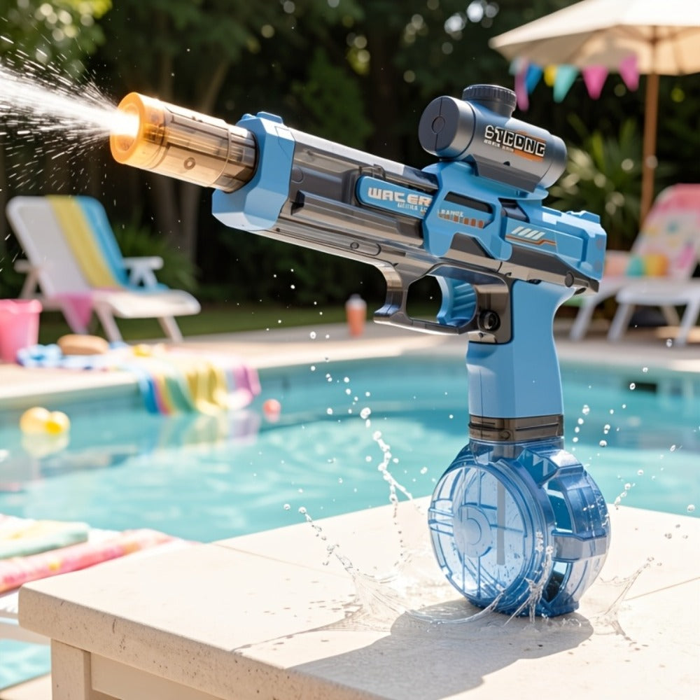 Automatic Electric Water Gun Large Capacity for Kids & Adults – High-Power Squirt Blaster for Pool Beach Lawn Backyard Summer Water Battle, Birthday Party Gift for Boys Girls Ages 6+ (Blue & Red)