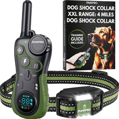 PAWPRO Dog Shock Collar 4-Mile Range Remote Training Collar - 124 Adjustable Levels, 4 Modes Beep Vibration Shock LED, Fits 5-135 lbs Dogs, 2-Year Warranty & Expert Training Guide Included