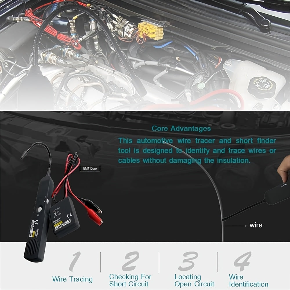 Electrical Wire Tracker Kit, EM415PRO 6-42V DC Automotive Circuit Tester, Fast Locate Broken Wires & Short Circuits, Non-Contact Induction Probe for Vehicle Repair, Essential Gear