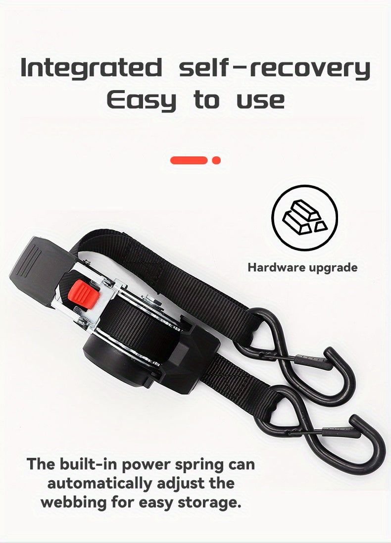 Automatic Retractable Ratchet Strap, Speed Control for Retrieval, Available in 2 Specifications, Hook Lock And Storage Bag for Securing Goods, Motorcycle Transportation And Towing, The Best Gift Choice for Christmas And Festive Occasions