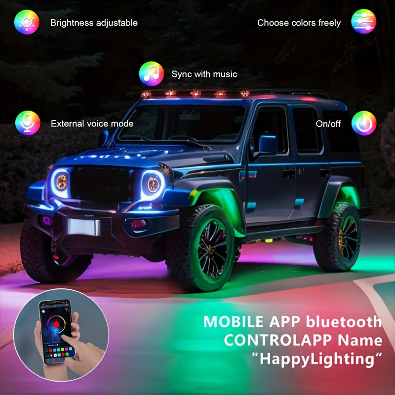 8pcs And 4pcs - 15 LED/8 Pods Metal Alloy Upgraded LED Rock Lights, Suitable for Trucks, RGB LED Rock Lights with APP/music Mode, Suitable for Jeeps, Trucks, UTVs, SUVs And Golf Carts, Neon Light Chassis Kits for Backlights, Car Accessories