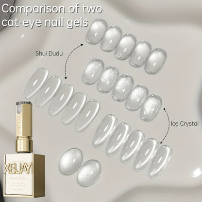 Holographic Cat Eye Gel Polish Set 2pcs Iridescent Magnetic – Reflective Water Dudu & Ice Crystal Shades, Soak-Off LED/UV Curable 0.51oz, Salon & Home Nail Art Gift for Women