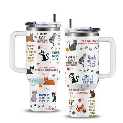 Cat Tumbler 40oz with Lid & Straw – 304 Stainless Steel Insulated Cat Lover Gift Cup for Women, Girls & Adults, Ideal for Outdoor Sports, Camping & Daily Use
