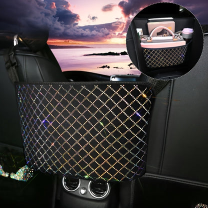 Rhinestone Car Seat Back Organizer & Purse Holder – Bling Crystal Handbag Hanger for Women, Pet Barrier for Dogs & Kids, Universal SUV Truck Car Accessories Gift for Girls
