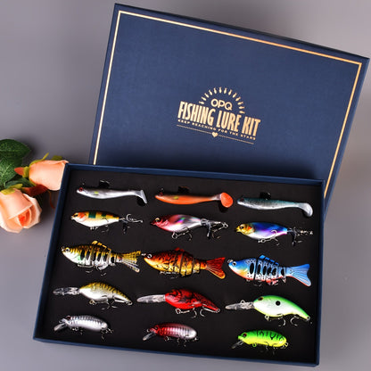 Swimbait Fishing Lures 15pcs Multi-Section Jointed Lure Kit for Bass Pike Trout, Saltwater Freshwater Realistic Swimming Action Fishing Bait Set G1 G2 G3 Styles, Fishing Gift Bundle