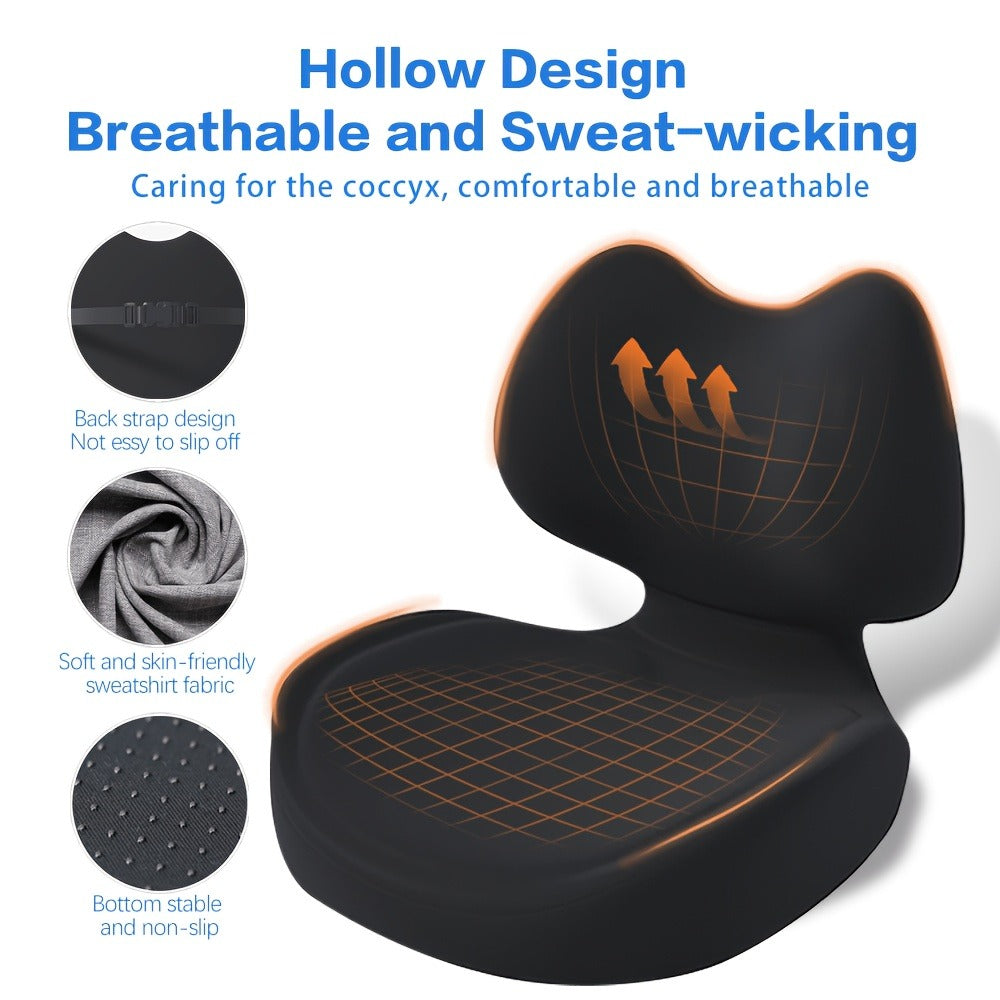 Ergonomic Seat Cushion for Tailbone & Lumbar Pain Relief - Memory Foam L-Shaped Car & Office Chair Cushion for Truck Drivers & Long Sitting