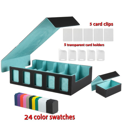 Trading Card Storage Box 5-Row with 24 Colored Dividers, 5 Card Sleeves & 5 Grid Boards – Card Organizer for Pokemon MTG Yu-Gi-Oh Sports Cards, Collection Display & Daily Storage, 5 Colors