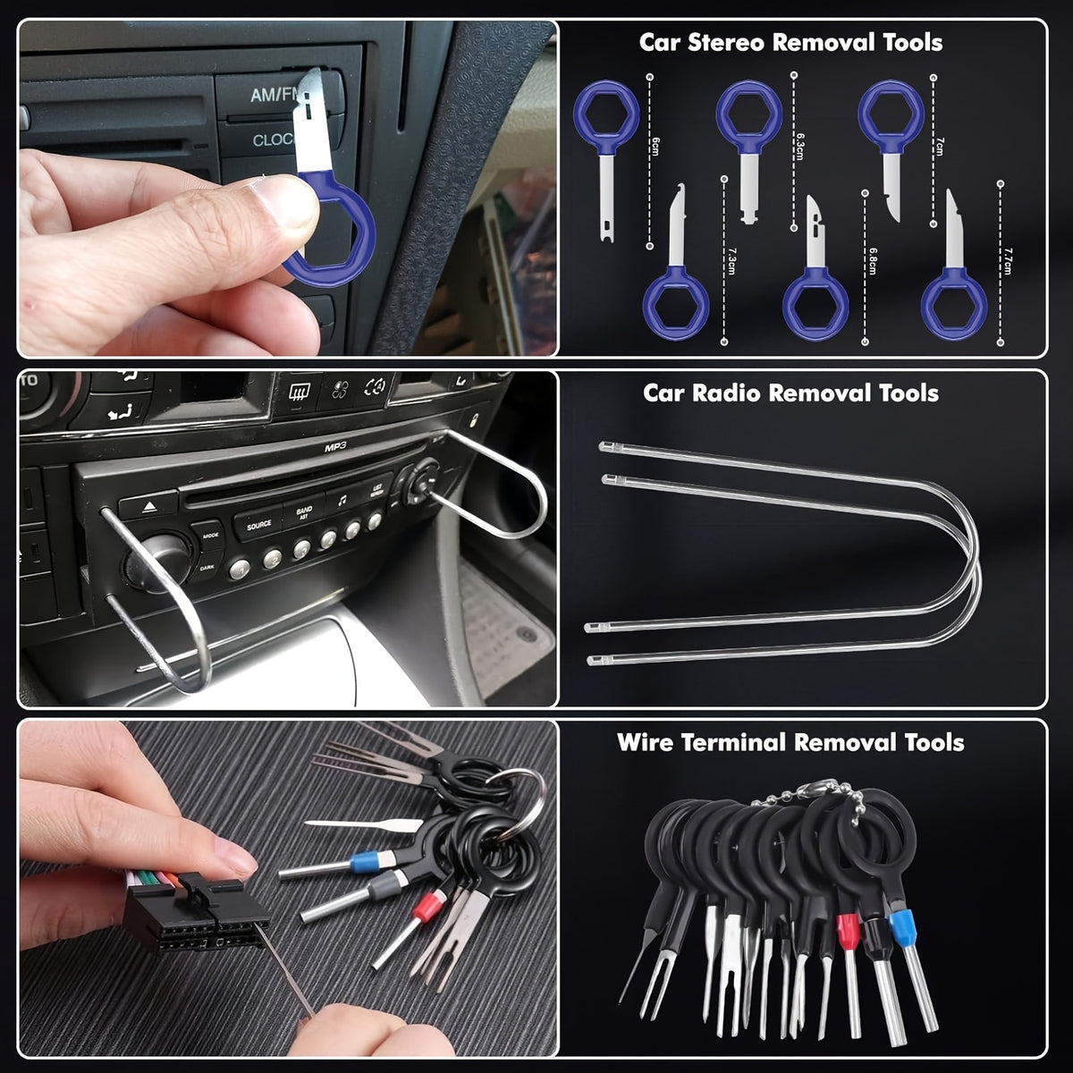 240pcs Auto Trim Removal Tool, Auto Push Pin Bumper Retainer Clip Set Fastener Terminal Remover Tool Adhesive Cable Clips Pry Kit Car Panel Radio Removal Auto Clip Pliers, for Car Interior & Exterior Repair