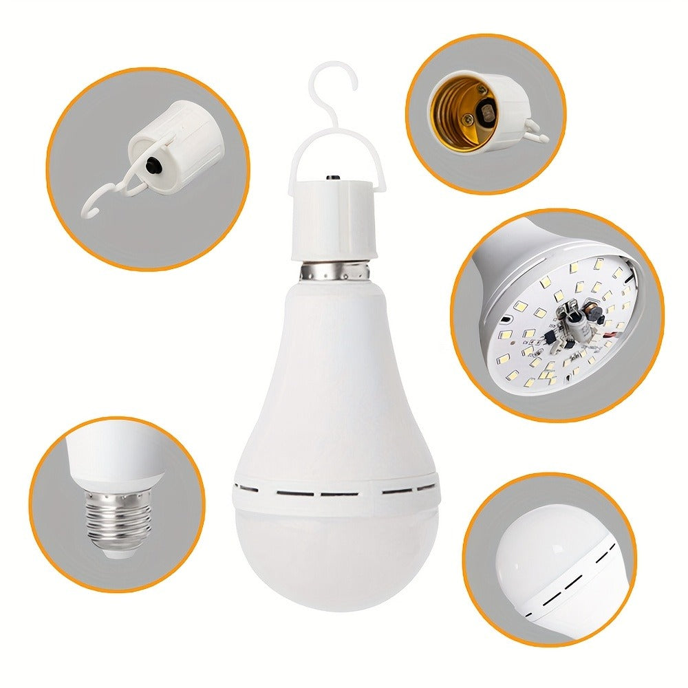 Rechargeable Emergency LED Light Bulb 12W 6500K 2000mAh with Polished Metal Finish – Spherical Design Half-Flip Installation Backup Battery Bulb for Camping Hiking Indoor Outdoor Power Outage, 4 Pack