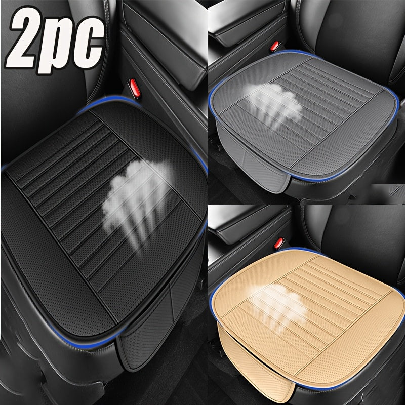 2pcs Premium Car PU Leather Car Seat Cover Pads, Car Half-wrapped Seat Protectors with Non-slip Bottom, Breathable Sponge Filled Car Seat Front Row Protectors, Suitable for Most Vehicles