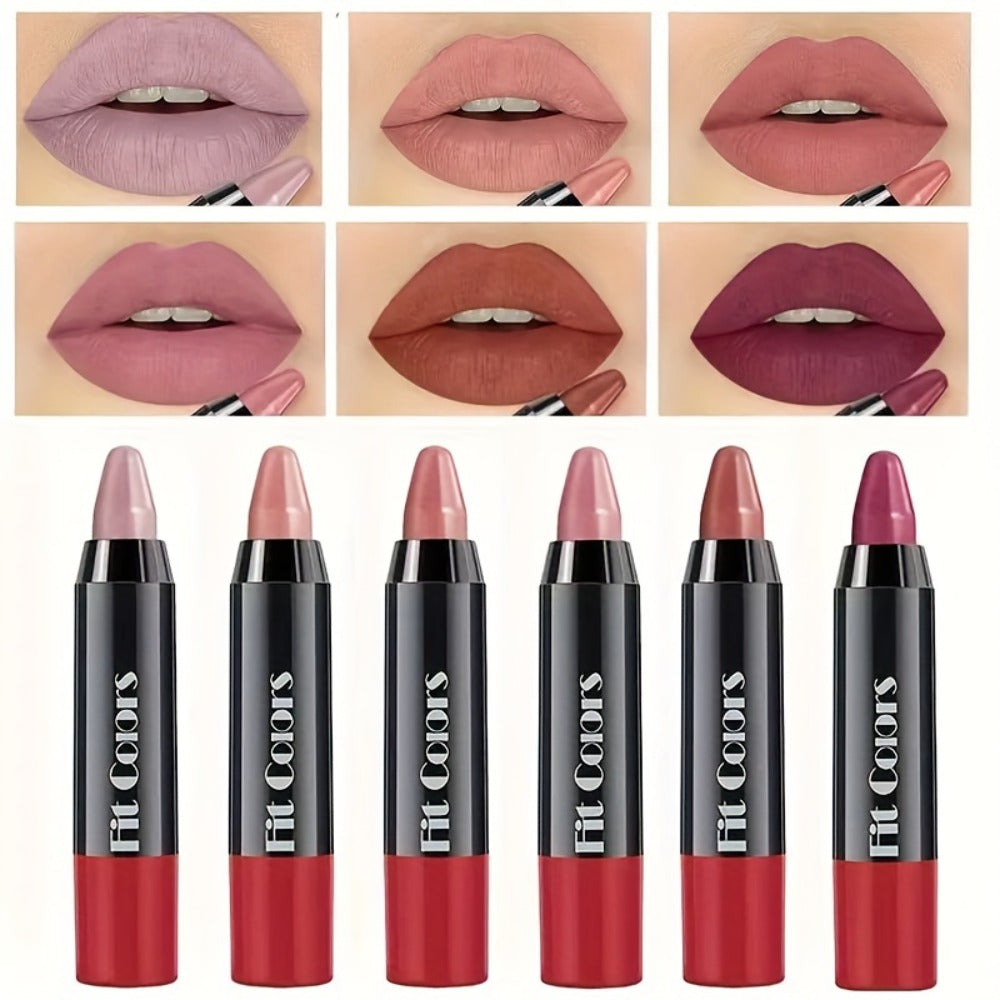 Squalane Crayon Lipstick Set 6 Pcs – Matte & Glossy Moisturizing Lip Pencil with Volumizing Formula, Long Lasting Easy Color Lip Liner for All Skin Types, Great Gift for Women
