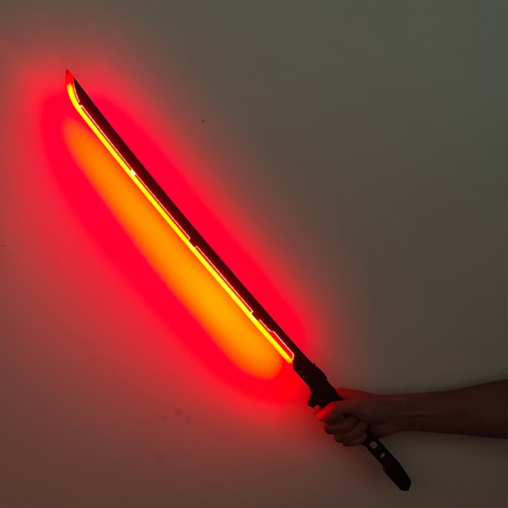 LED Cyberpunk Katana Prop 80cm Acrylic Luminous – 1:1 Scale Sci-Fi Glowing Sword for Cosplay Halloween Masquerade Party Display Collectible Blunt Safe Red Orange Green