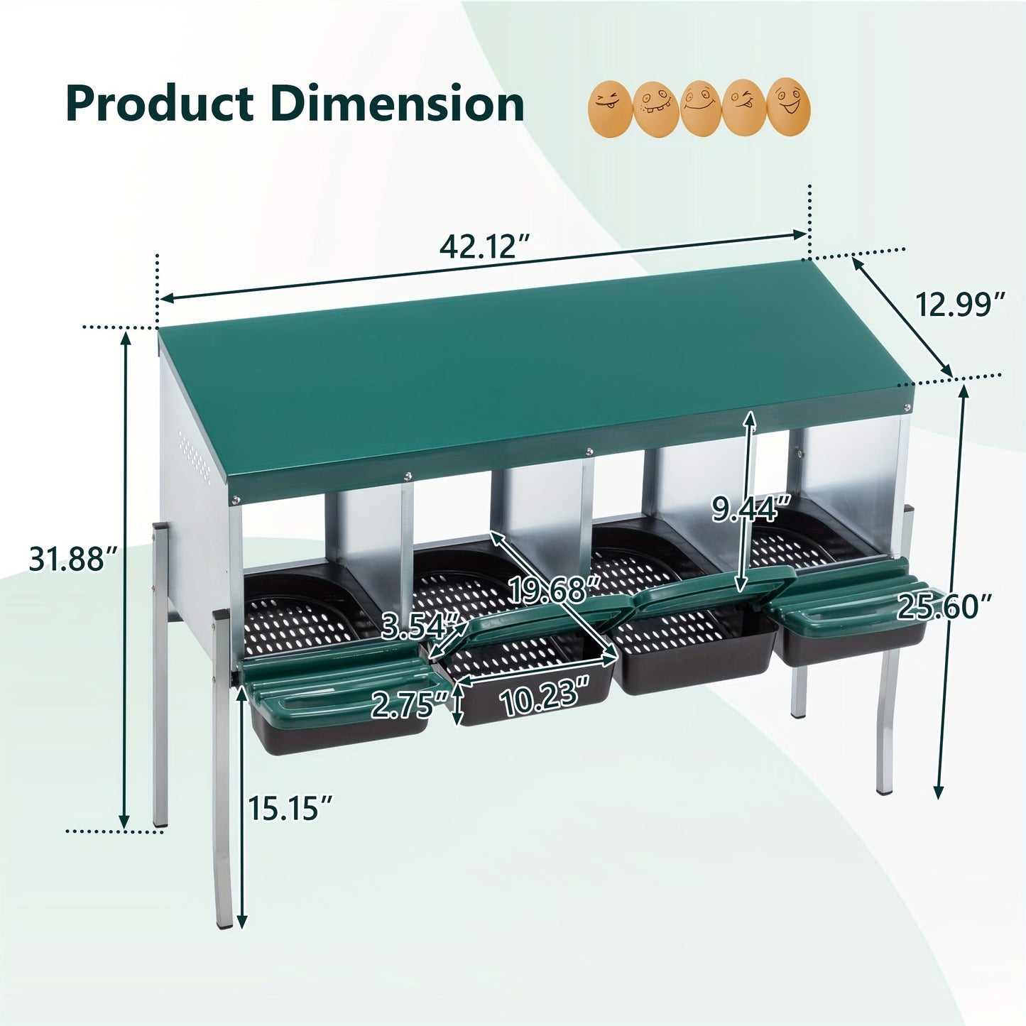 Chicken Nesting Box – Metal 4/6/8-Hole Hen Nesting Box with Ventilation & Legs, Space-Saving Galvanized Steel Egg Laying Box for Indoor Outdoor Chicken Coop