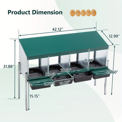 Chicken Nesting Box – Metal 4/6/8-Hole Hen Nesting Box with Ventilation & Legs, Space-Saving Galvanized Steel Egg Laying Box for Indoor Outdoor Chicken Coop