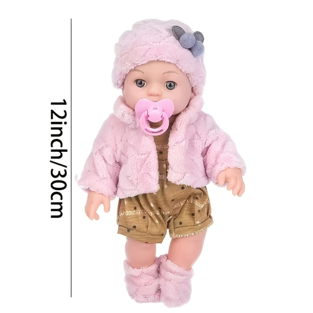 Mini Reborn Baby Doll 12 Inch 30cm Lifelike Soft Baby Girl Toy with Pink Clothes Hat Socks Pacifier Set – Cute Realistic Newborn Doll for Party Games Pretend Play Birthday Christmas Halloween Gift for Girls