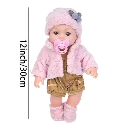 Mini Reborn Baby Doll 12 Inch 30cm Lifelike Soft Baby Girl Toy with Pink Clothes Hat Socks Pacifier Set – Cute Realistic Newborn Doll for Party Games Pretend Play Birthday Christmas Halloween Gift for Girls