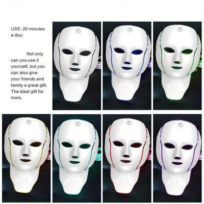 7-Color LED Light Therapy Facial Mask Device – Skincare Beauty Tool for Face & Neck, USB Rechargeable, Anti-Aging Red Light, Acne Blue Light, Skin Rejuvenation Gift
