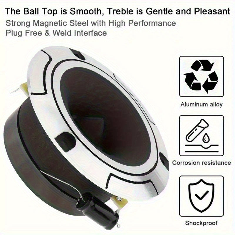 Set of 2, Maximum Power of 500W, 4-Ohm High-Pressure Car Ultrasonic Tweeter Featuring an Aluminum Frame And Diaphragm, Dual-Channel with Capacitor, Without Battery