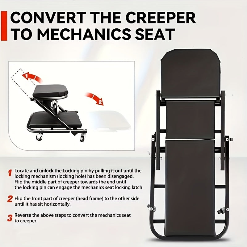 Shaped Wheeled Creeper Stool(Sold Separately), 80Lb Load Capacity, Foldable/Non-Foldable Crawler Mechanic Seat, 220Lb Load Capacity with 6 2.5-Inch Casters, Great Gift for Men