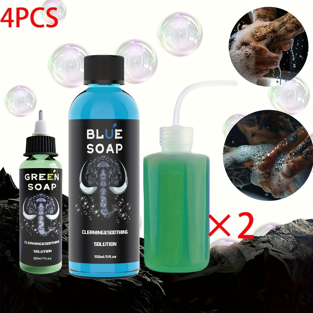 Tattoo Green Soap Kit Cleansing Solution with Squeeze Bottle – Green and Blue Tattoo Soap for Artists, Safe Color Foam Moisturizing Formula, Tattoo Supplies and Accessories Multiple Sizes