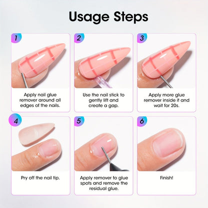 Nail Glue Remover 20ml Precision Needle Applicator Acetone Free - Fast Acting No-Mess Formula for Press On Nails Gel X Nail Tips Fake Nails - Non-Irritating Nail Glue Dissolver for Women