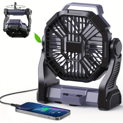 Camping Fan with LED Lantern, 3-in-1 Battery Powered Portable Fan Light for Tent Outdoor, Rechargeable Electric Fan with Timer 360° Rotation, for Camping Hiking Barbecue Travel Emergency