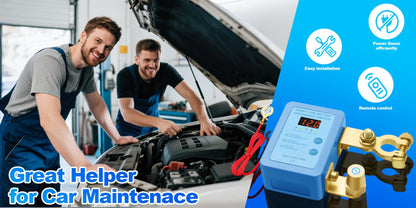 Car Battery Auto Power Off Switch with LED Voltage Display - 12V/24V Anti-Drain Protection, Low Voltage Alarm, 240A Remote Control Battery Disconnect