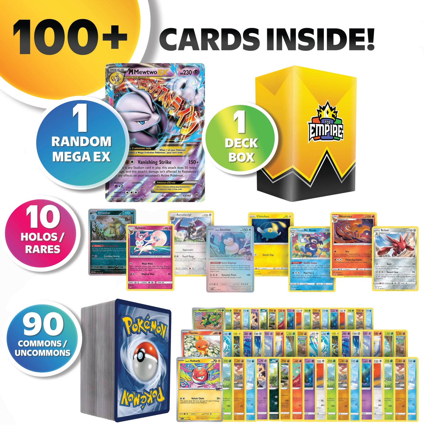 Pokemon Mega EX Bundle 100+ Cards – 1 Guaranteed Mega EX + 10 Holos & Rares | TCG Empire Storage Box | Authentic Pokemon TCG Gift for Kids Teens & Collectors