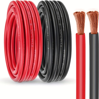 8 AWG OFC Copper Wire Cable Red & Black Set 8 Gauge Welding Cable for Automotive Battery Marine Generator Solar Wiring - 3FT or 10FT Options