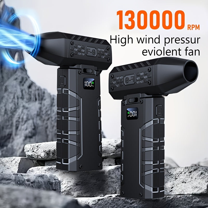 130000 RPM Ultra-Powerful Turbo Fan, High-Power Forceful Fan with Smart Display and LED Light, USB-C Fast Charging, 100 Wind Speed Settings, Suitable for Car Cleaning and Dust Removal, Leaf Blowing, Cooling, Barbecuing, and Powerful Adjustable Dust