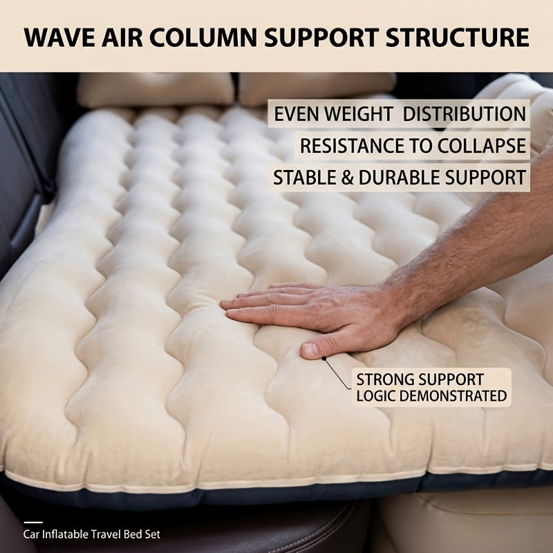 Outdoor SUV Air Mattress, Portable Inflatable Car Bed For Camping & Travel, Universal Flocked Blow Up Bed For SUV Trunk, With Storage Bag & Repair Kit.
