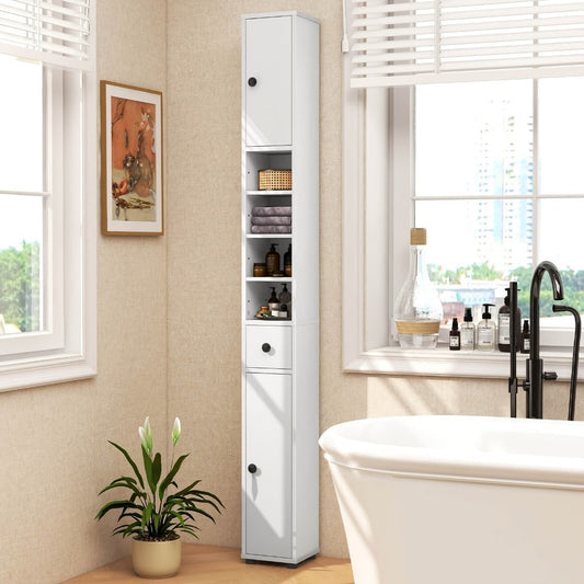 Bathroom Cabinet, Slim Tall Freestanding 2 Doors 1 Drawer 5 Adjustable Shelves Narrow shown in the main product view