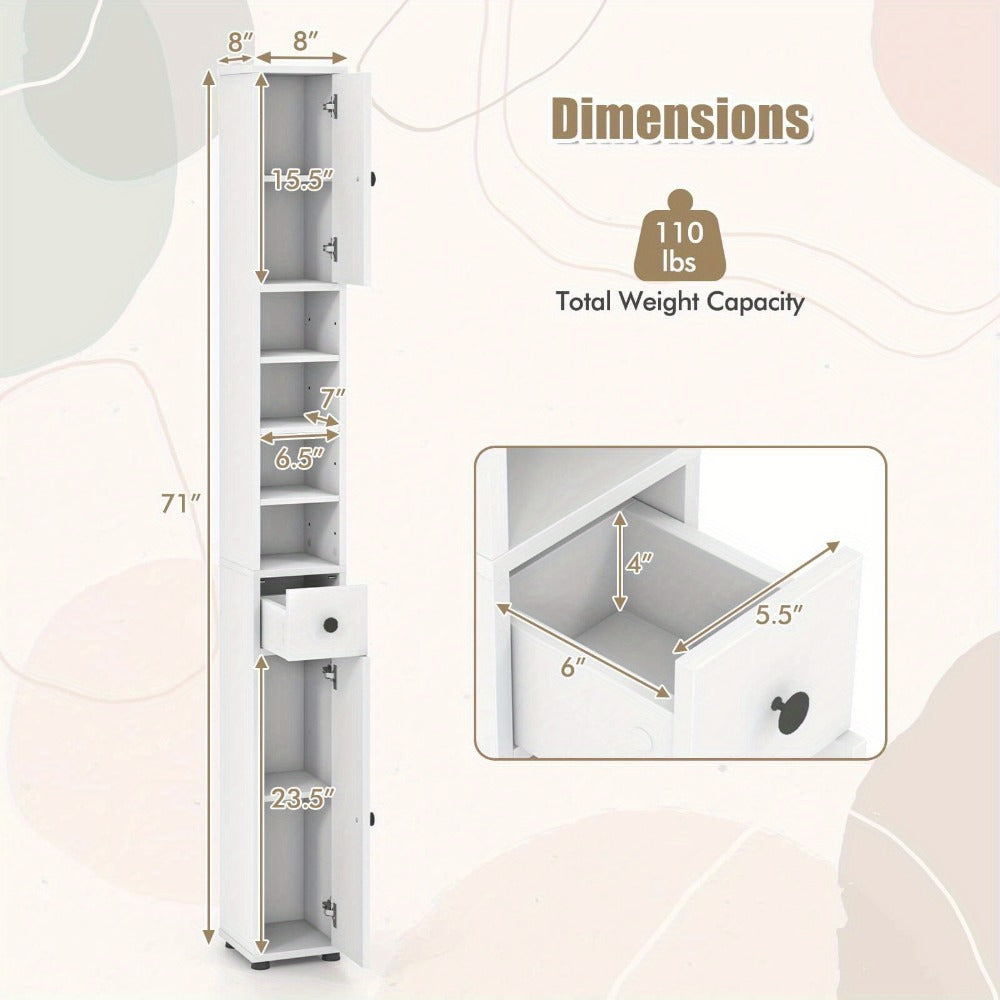 1-Drawer Freestanding Bathroom Storage Cabinet with Adjustable Shelves detail image