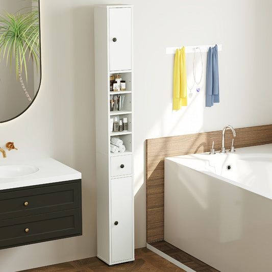 Storage Cabinet, Tall Narrow 71 Inch Freestanding Floor Organizer with 2 Doors 1 Drawer & shown in the main product view
